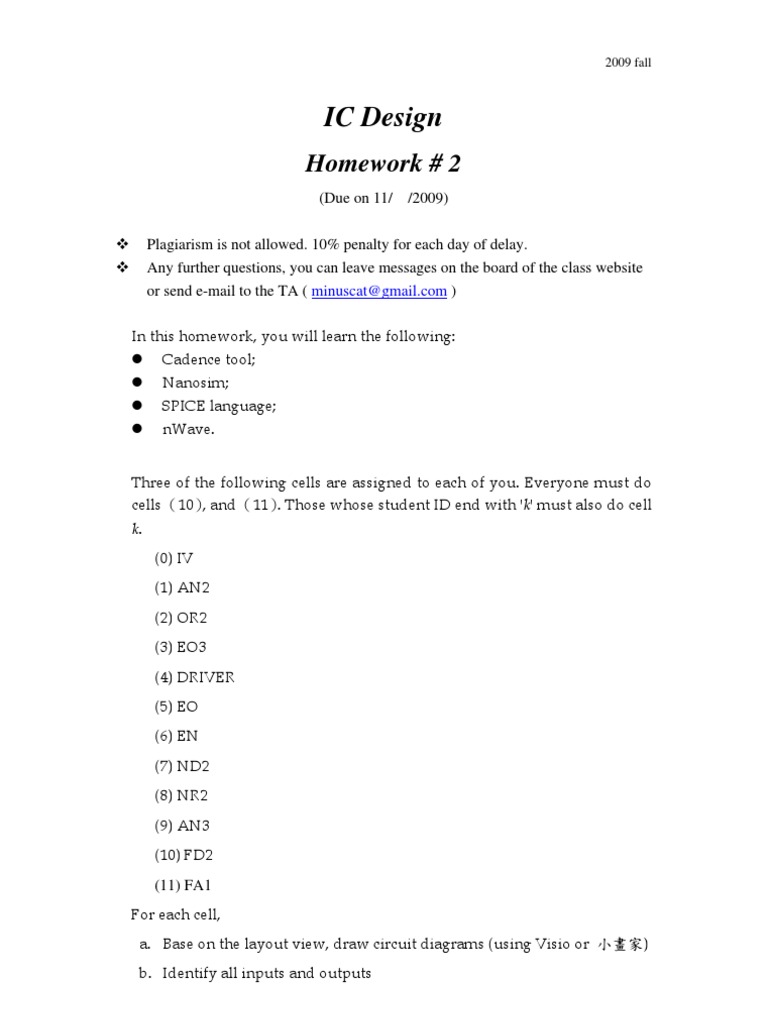 2009 Fall IC Design Homework #2 | PDF