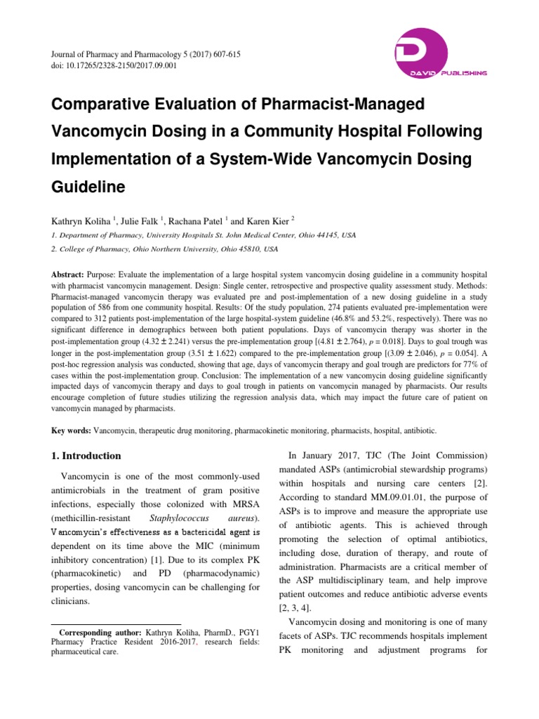 Pharmacist-Managed Vancomycin Dosing Study | PDF | Pharmacy ...