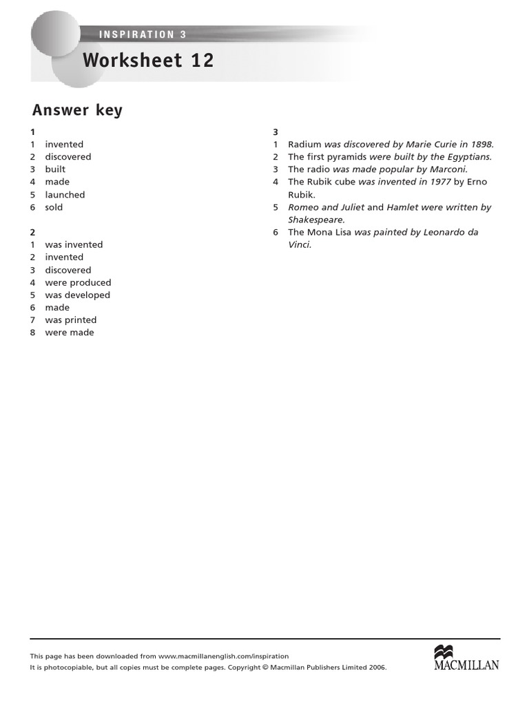 Worksheet 12: Answer Key | PDF | Art