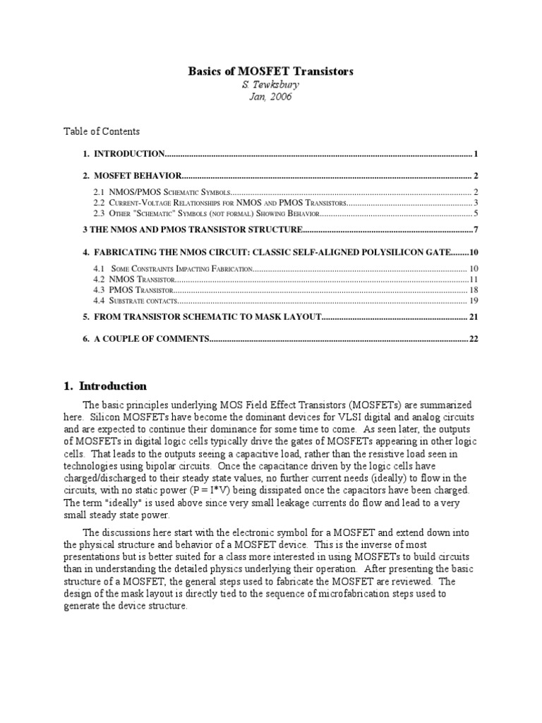 Mosfet Basics | PDF | Mosfet | Field Effect Transistor
