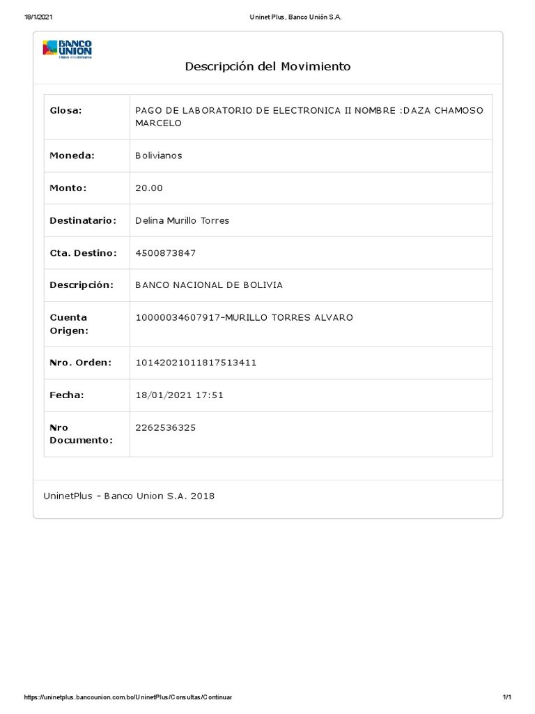 Plus, Banco Unión S.A PDF