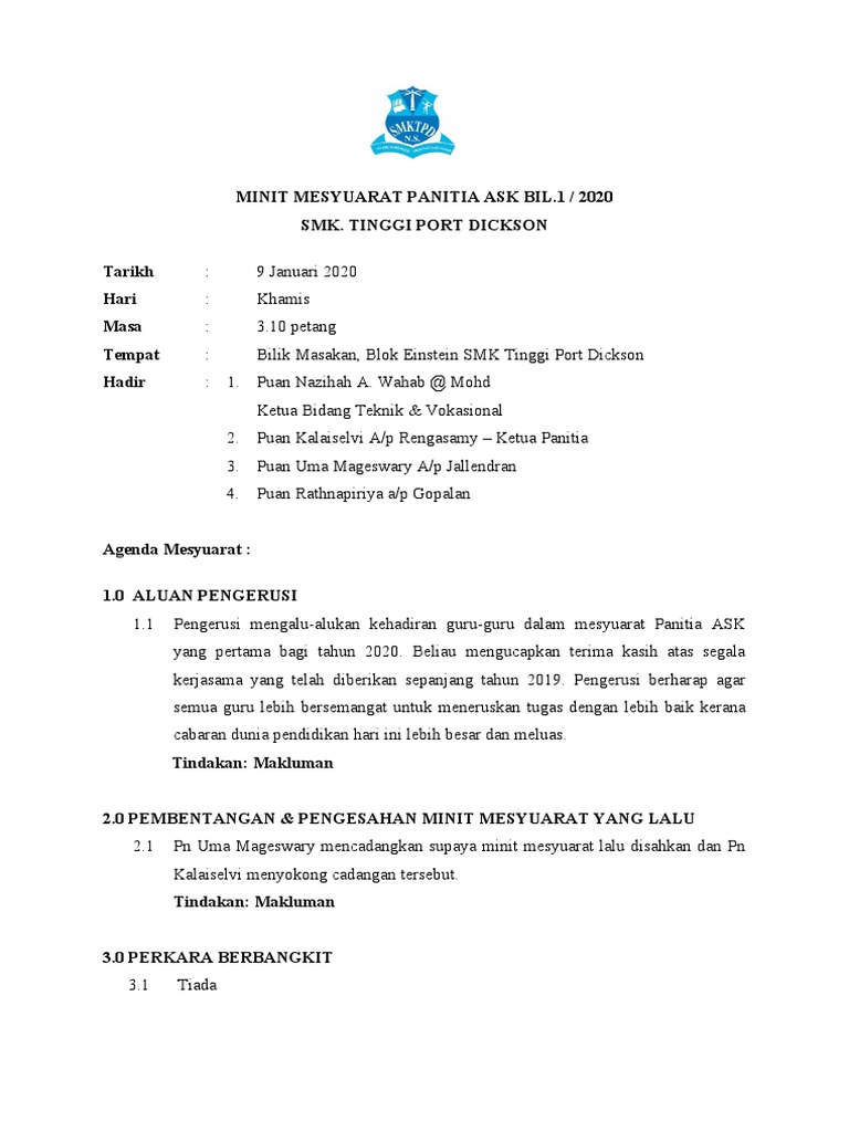 Minit Mesyuarat 1 Ask 2020  PDF