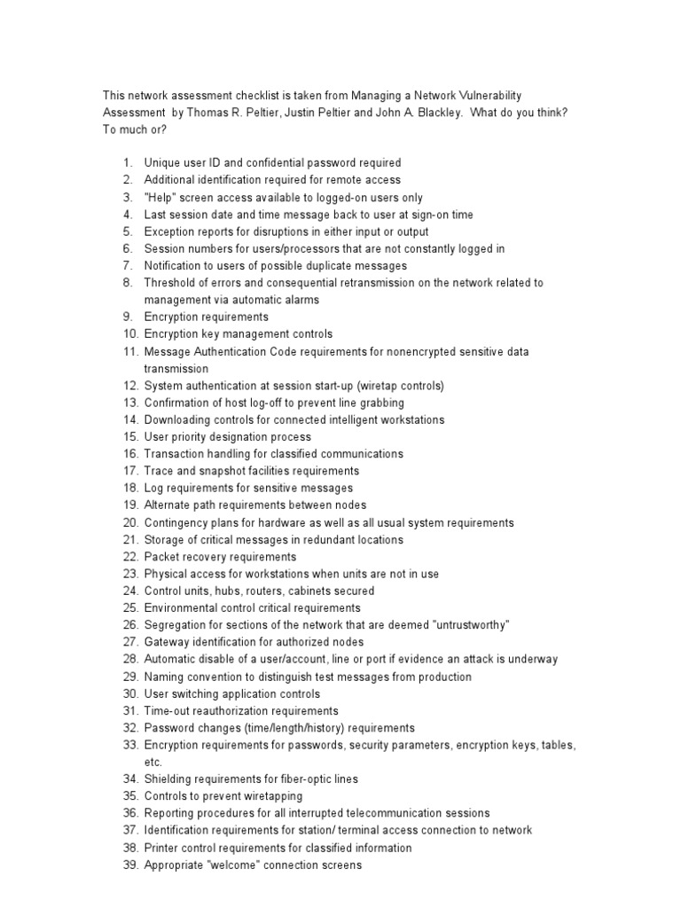 Network Security Assessment Checklist | PDF | Access Control | Password