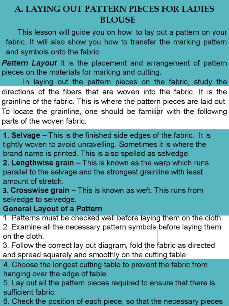 Laying Out Pattern | PDF | Textiles | Clothing