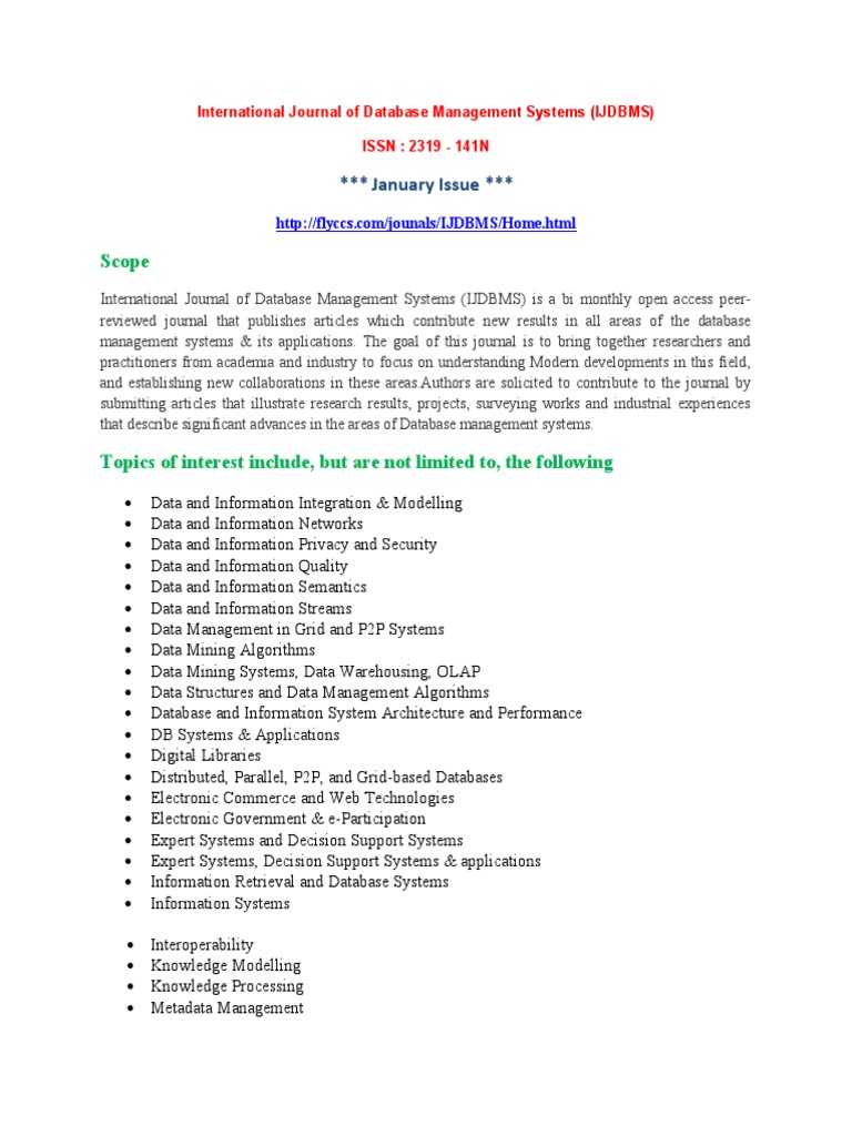 International Journal of Database Management Systems (IJDBMS) | PDF ...