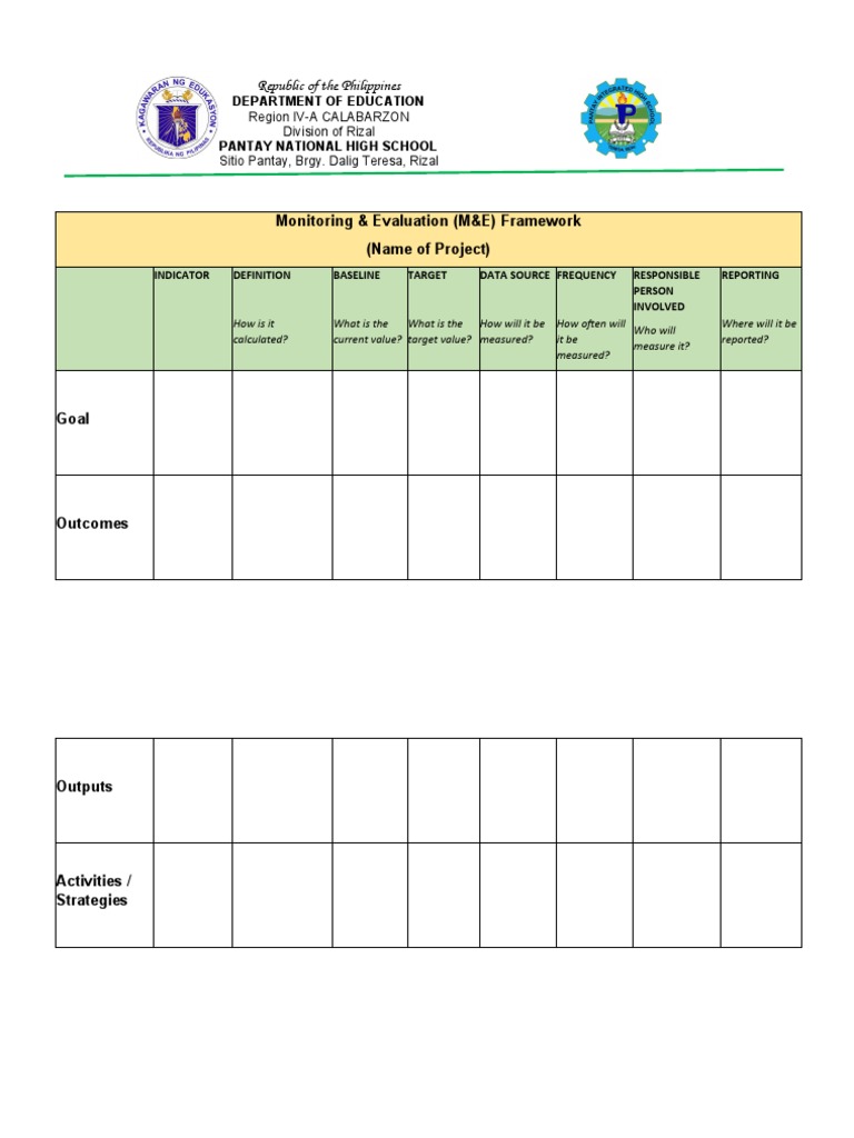 M&E Framework for Pantay National High School | PDF