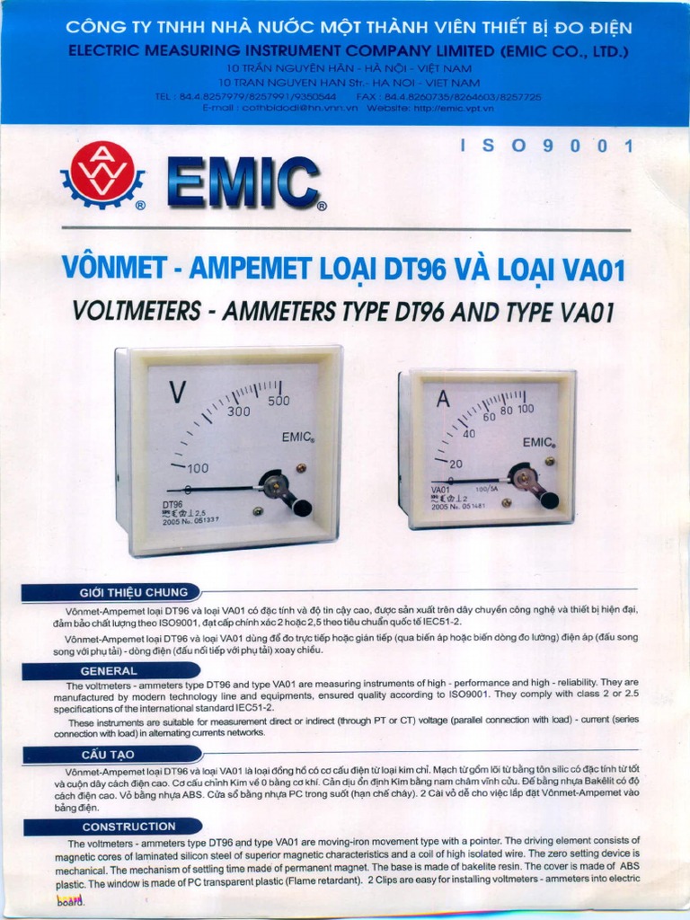 Voltmeters Ammeters Type DT96 and Type VA01 PDF Metrology