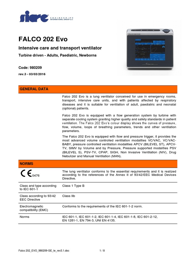 Falco 202 Evo Intensive Care and Transport Ventilator PDF Breathing