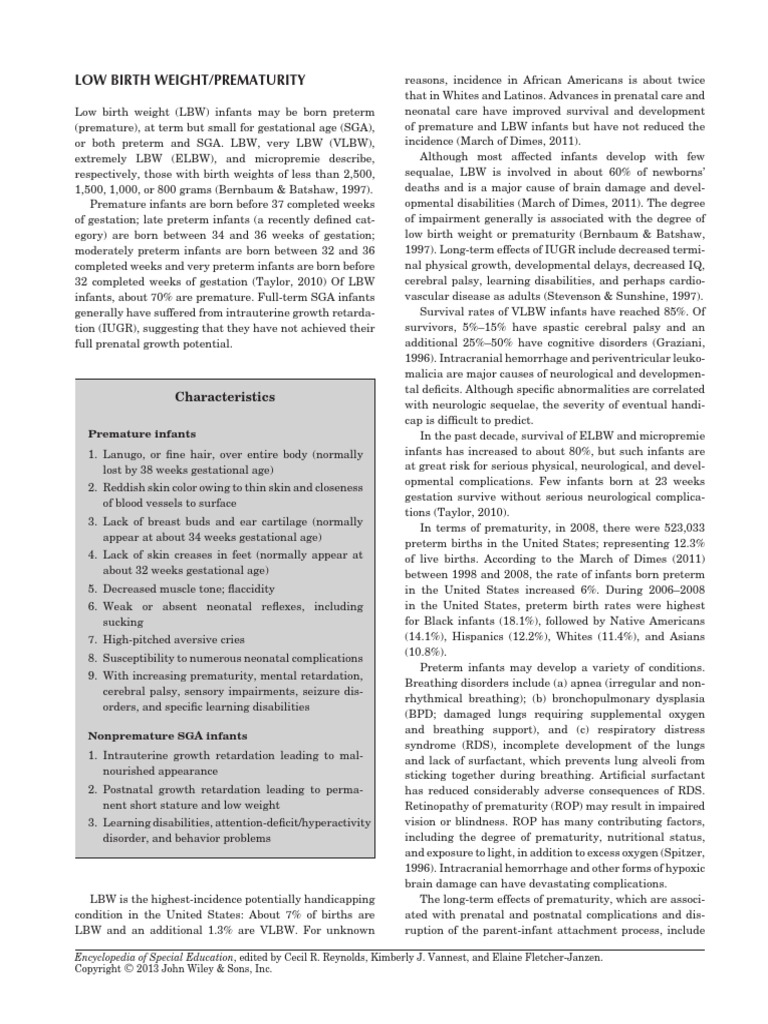 Low Birth Weight/Prematurity: Characteristics | PDF | Low Birth Weight ...