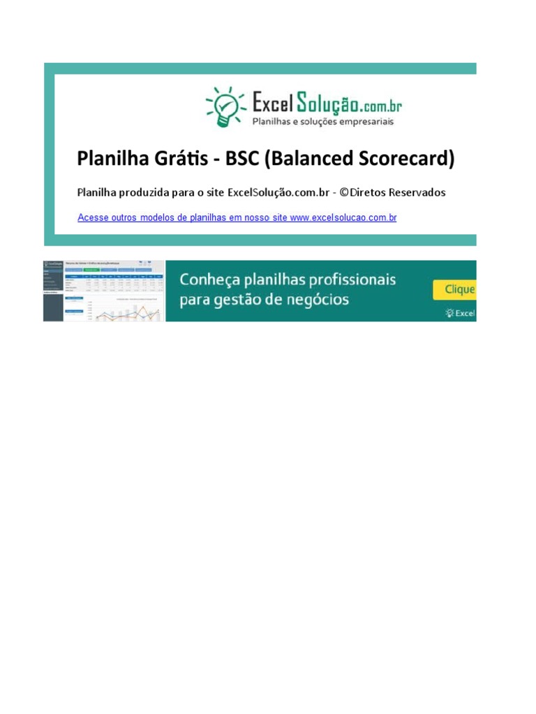 Planilha Balanced Scorecard BSC Mapa Estrategico | PDF | Cognição ...