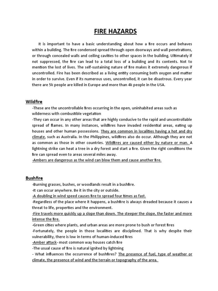 Fire Hazards Wildfire PDF Fires Wildfire