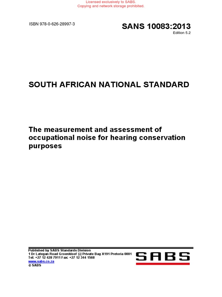 SANS 10083:2013: The Measurement and Assessment of Occupational Noise ...
