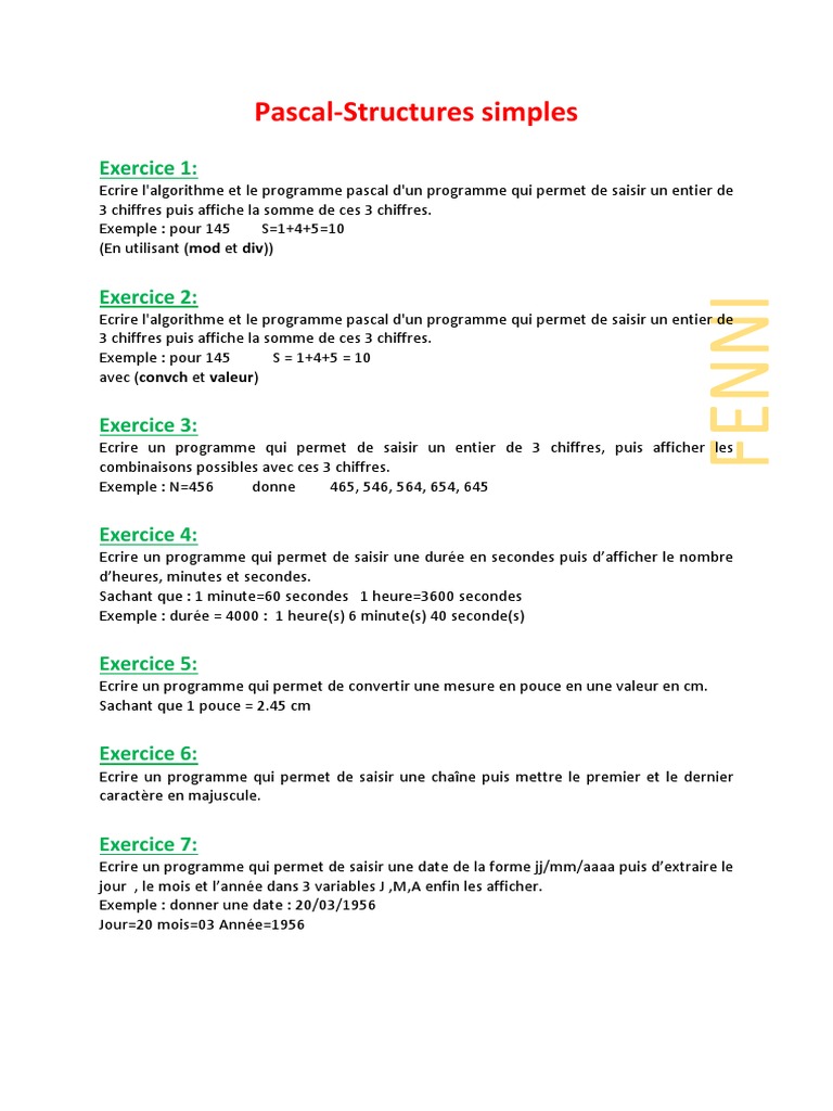 Algorithmes de base en Pascal | PDF