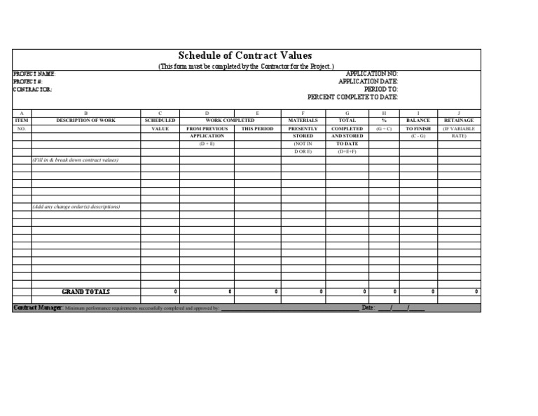 Schedule of Contract Values Excel Template | PDF