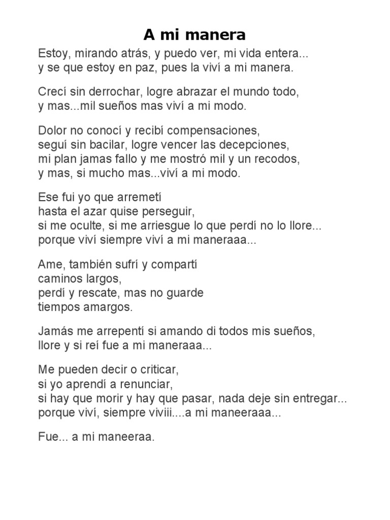 A Mi Manera Letra Pdf