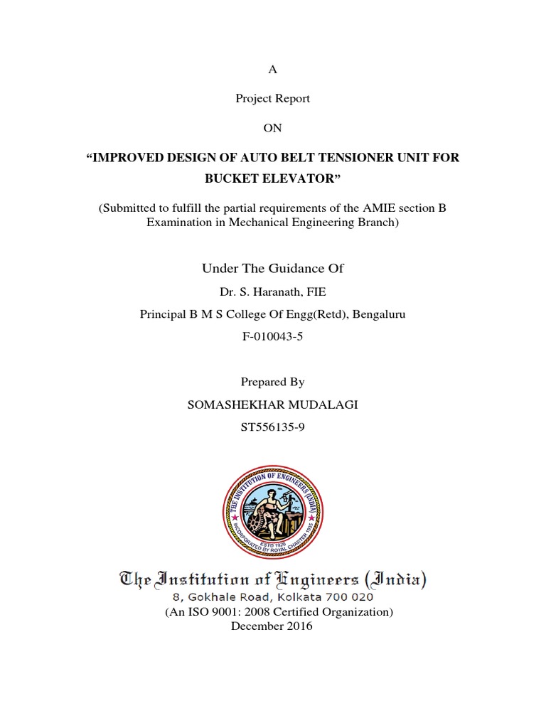 Improved Design Of Auto Belt Tensioner Unit For Bucket Elevator