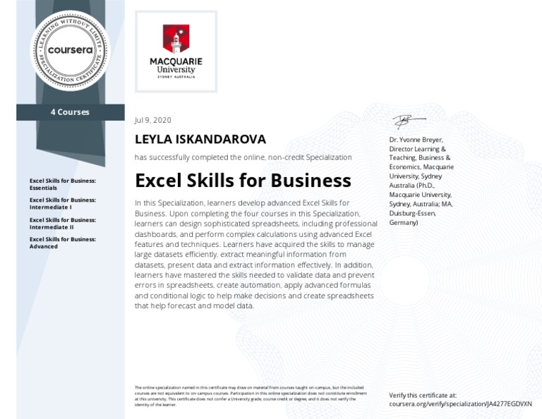 Excel Skills For Business: Leyla Iskandarova | PDF | Microsoft Excel |  Spreadsheet