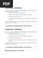 Leadership: A Definition: 1. Creating An Inspiring Vision of The Future