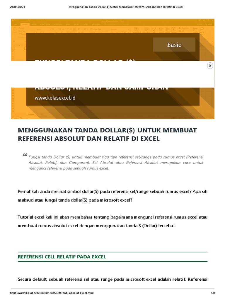 Menggunakan Tanda Dollar Untuk Membuat Referensi Absolut Dan Relatif Di Excel