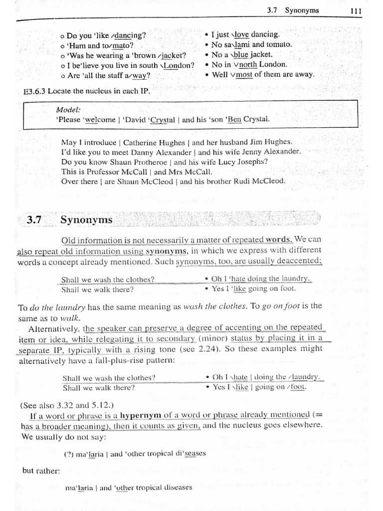 Synonyms and Focus English Intonation (Wells 2006) PDF