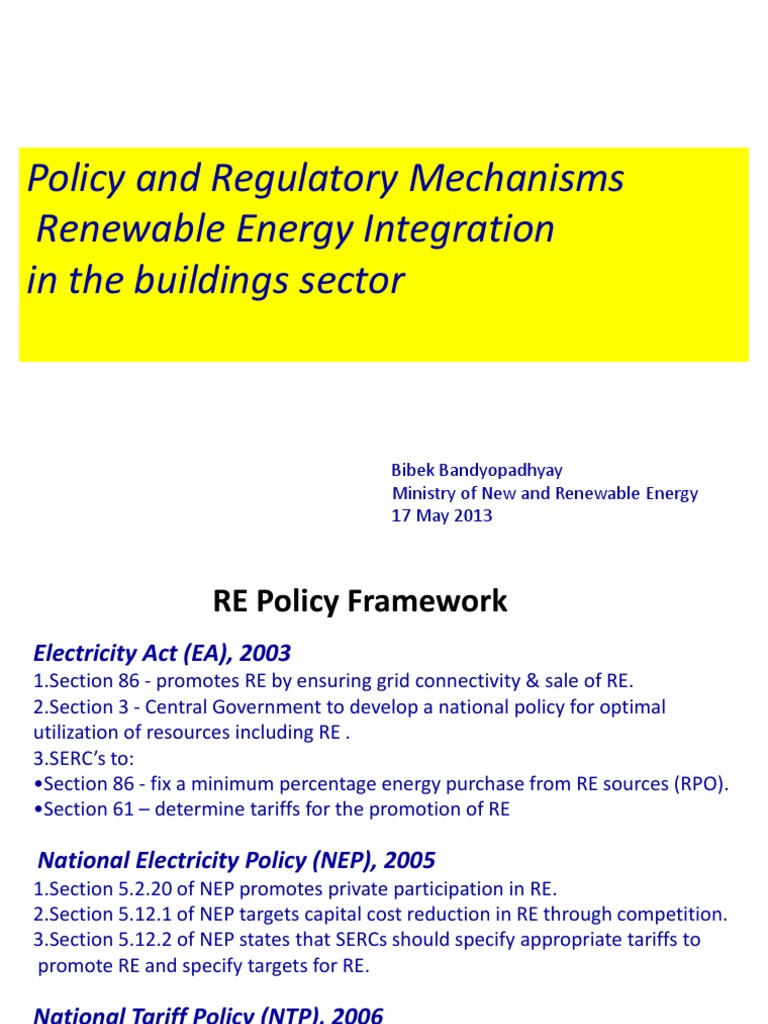 Picture of Policy and Regulatory Framework for Promoting Renewable Energy ...