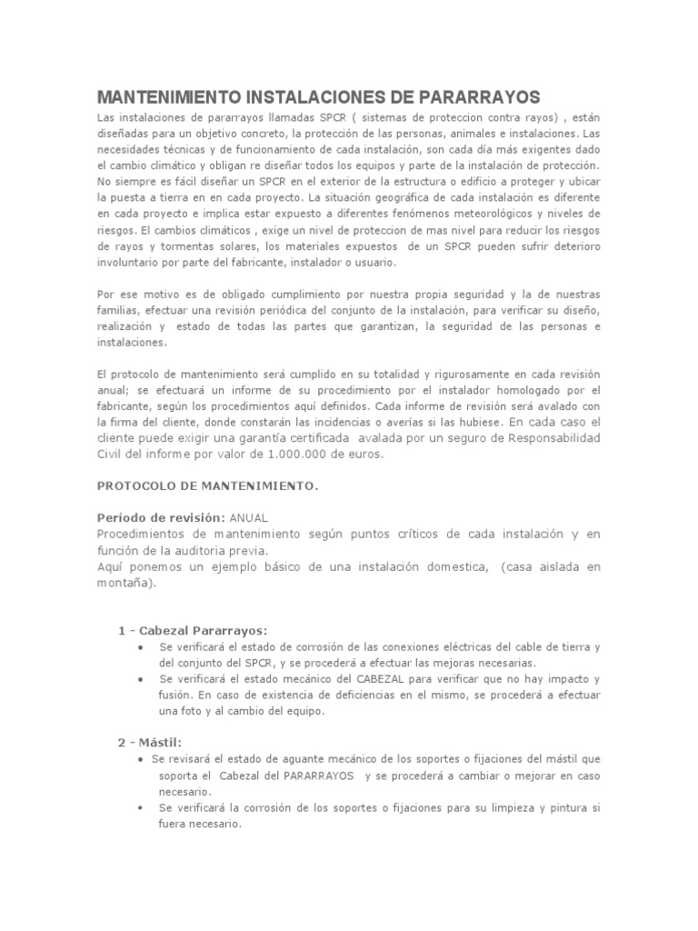 Mantenimiento Instalaciones de Pararrayos | PDF | Naturaleza