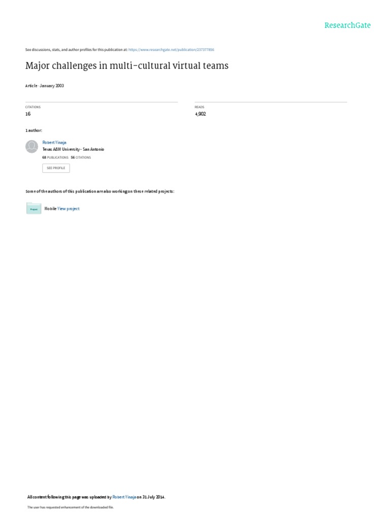 Challenges in Multi-Cultural Virtual Teams | PDF | Computer Network ...