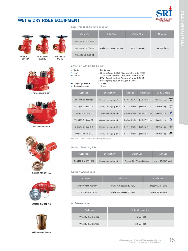 SRI Catalogue: Wet & Dry Riser Equipment | PDF | Valve | Gas Technologies