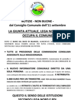 Notizie non buone dal Consiglio Comunale Settembre 2009