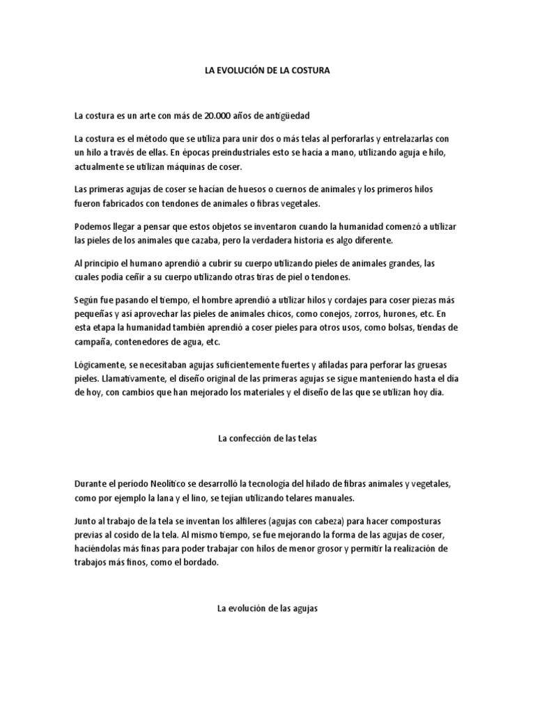 Historia y evolución de la costura | PDF | Textiles | Máquina de coser