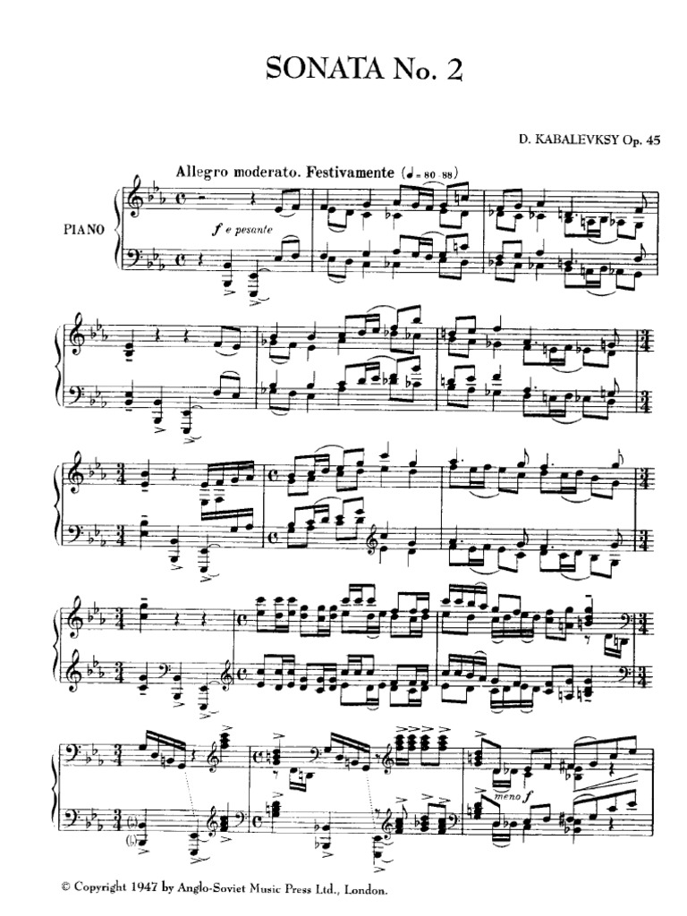 Kabalevsky Op45 Piano Sonata 2 | PDF