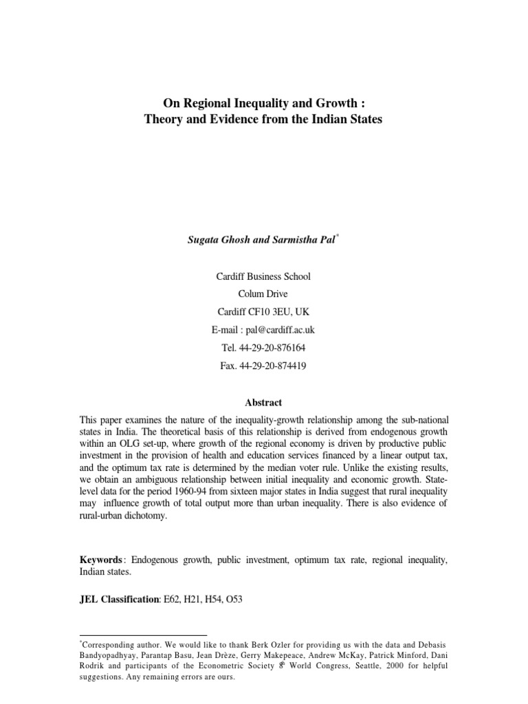 Regional Inequality and Growth in India | PDF | Economic Inequality ...