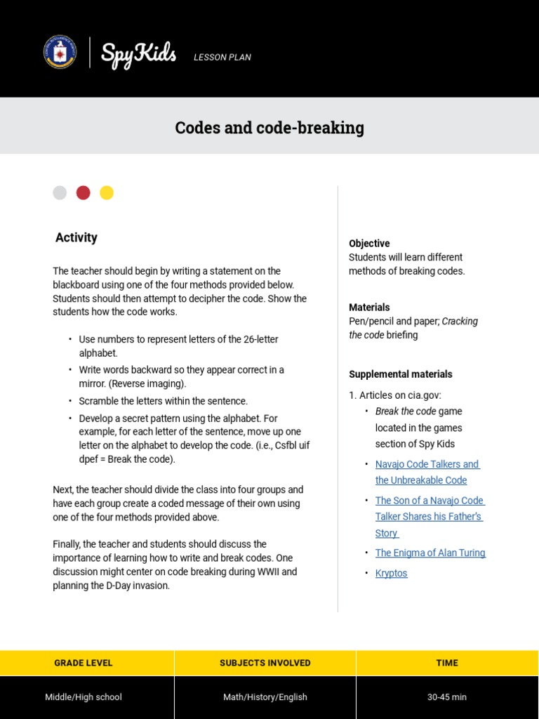 Lesson Plan Codes and Code Breaking | PDF | Communication
