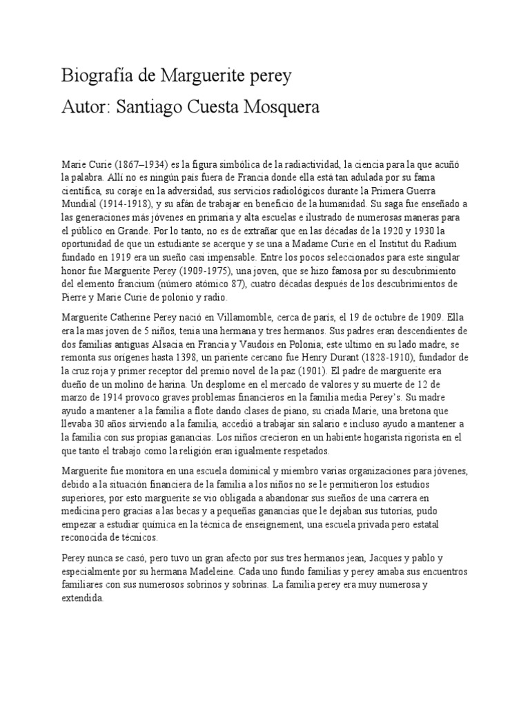 Biografía de Marguerite Perey | PDF | Marie Curie | Science