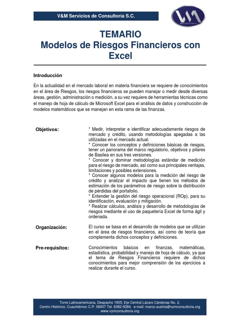 Modelos de Riesgos Financieros en Excel | PDF | Microsoft Excel | Medición