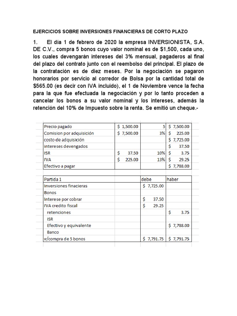 Ejercicios de Inversiones Corto Plazo | PDF | Finanzas y dinero
