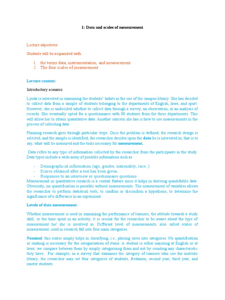 MTU1 Data and Scales of Measurement | PDF | Level Of Measurement ...