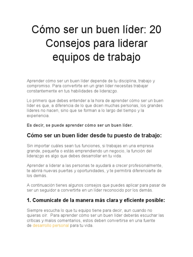 Cómo ser un buen líder y buena persona | PDF | Liderazgo | Las emociones