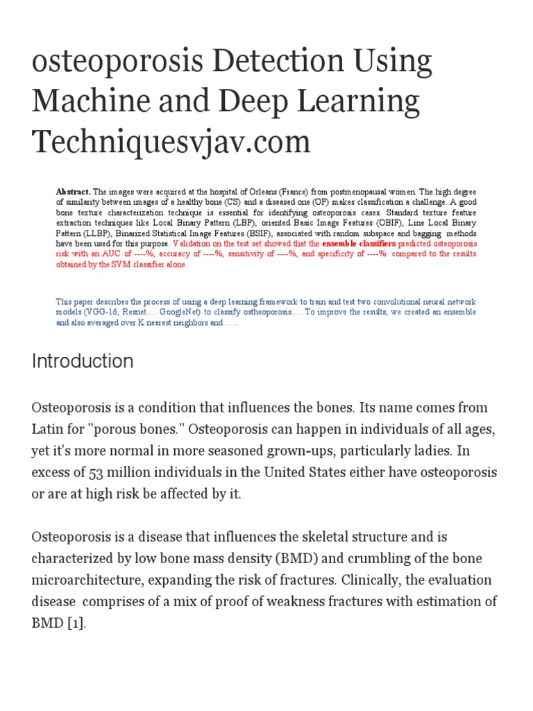 Osteoporosis Detection Using Machine and Deep Learning Techniques | PDF ...