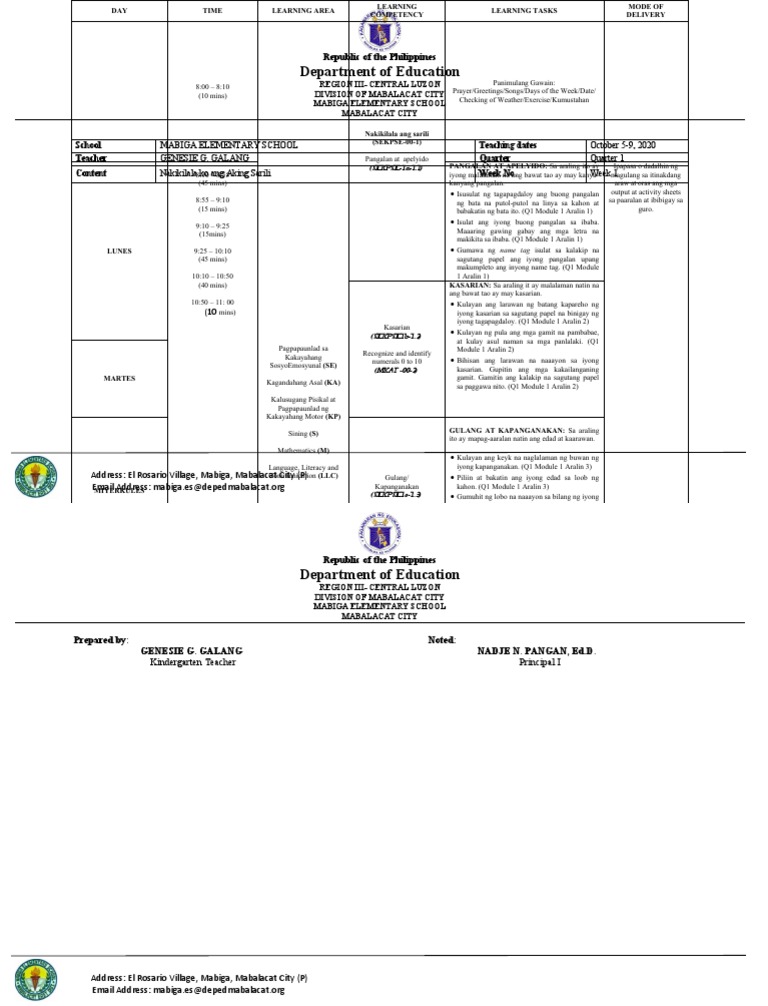 Weekly Home Learning Plan 1 Pdf