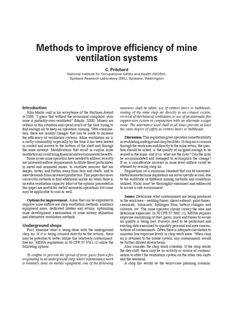 Methods To Improve Efficiency of Mine Ventilation Systems | PDF ...