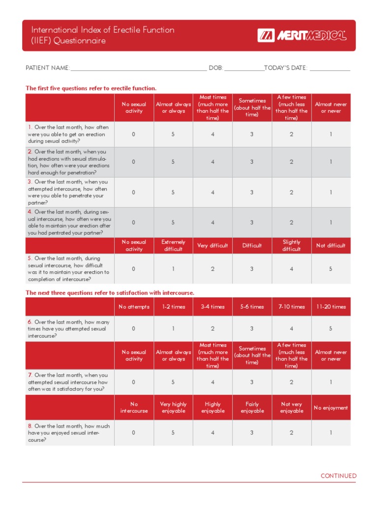 IIEF Questionnaire for Erectile Function | PDF | Sexual Intercourse ...