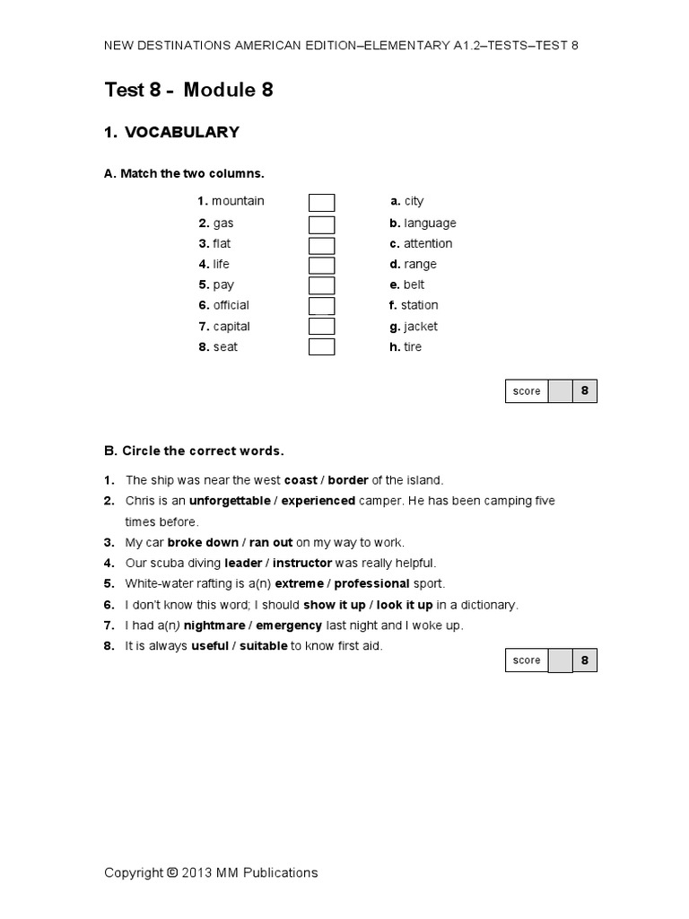 Test 8 - Module 8: 1. Vocabulary | PDF | Linguistics