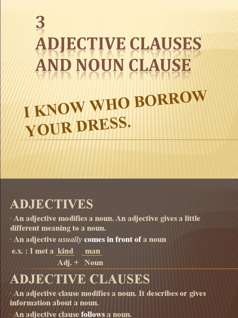 Adjective and Noun Clauses Guide | PDF | Verb | Adjective