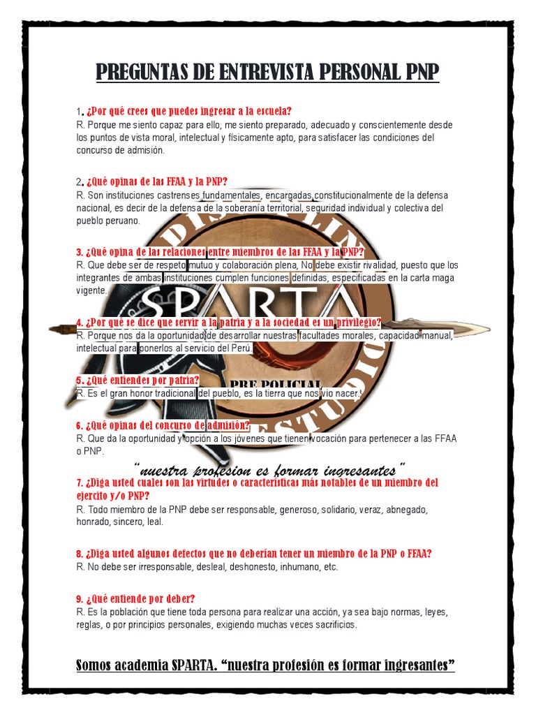 Preguntas para Entrevista Personal PNP | PDF | Militar | Agitación