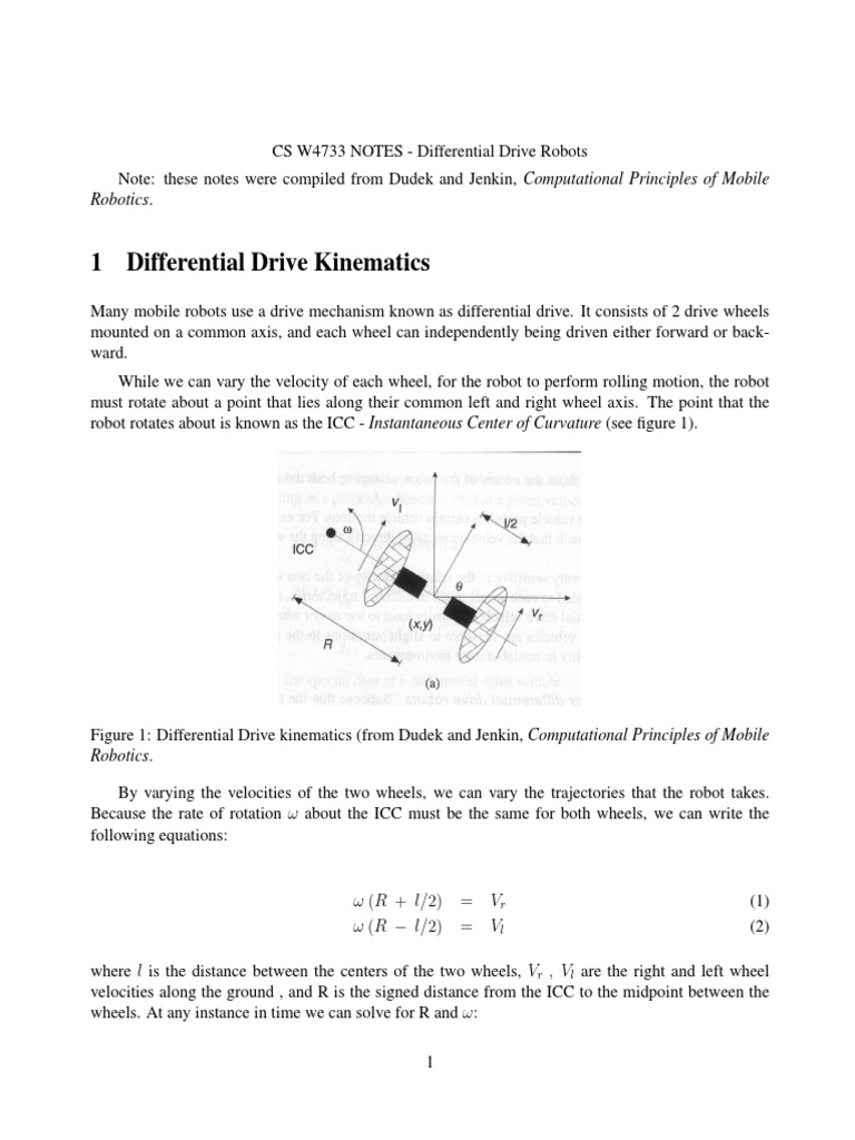 1 Differential Drive Kinematics PDF Kinematics Rotation Around A