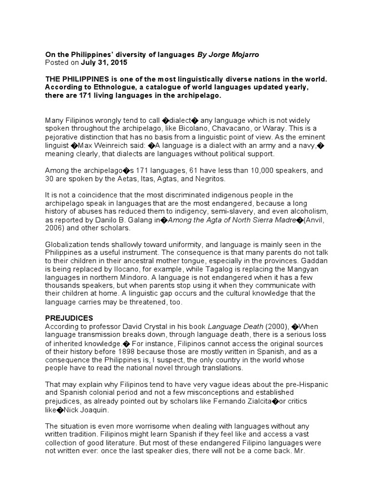 Linguistic Diversity in the Philippines | PDF | Philippines | Linguistics