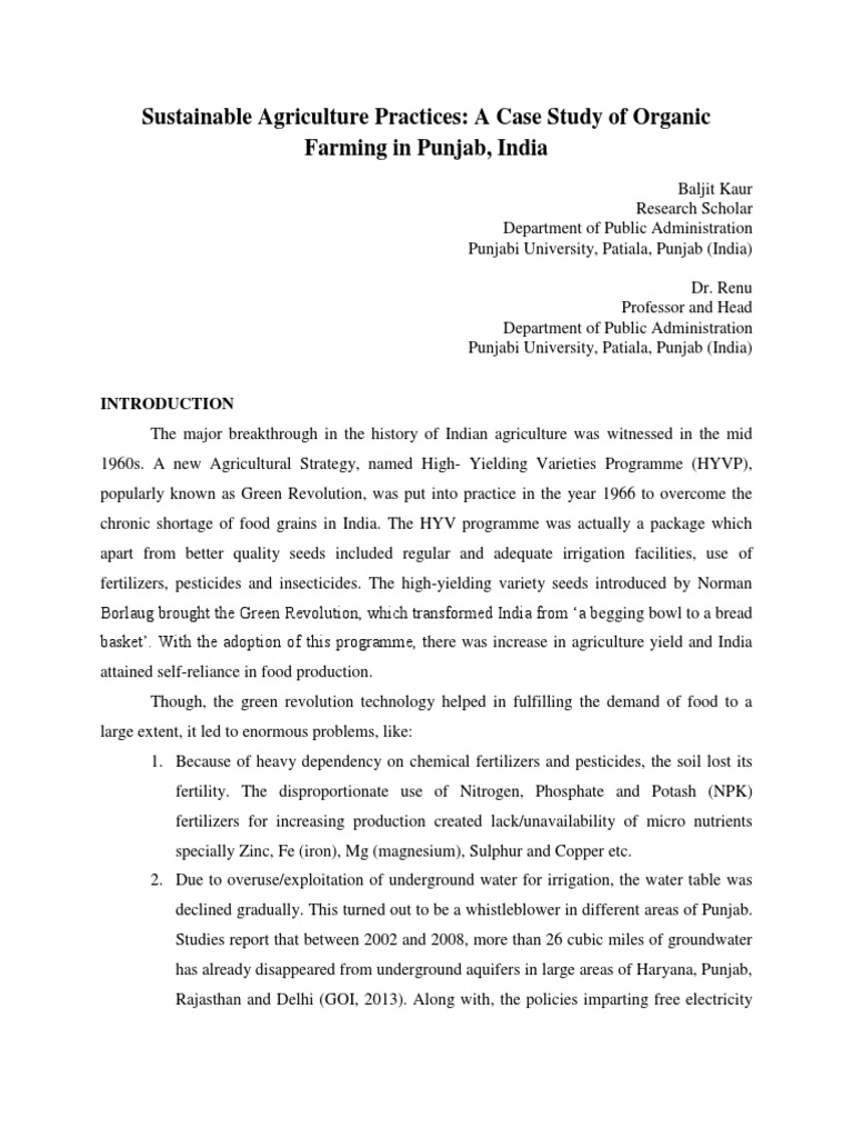 Sustainable Agriculture Practices: A Case Study of Organic Farming in ...
