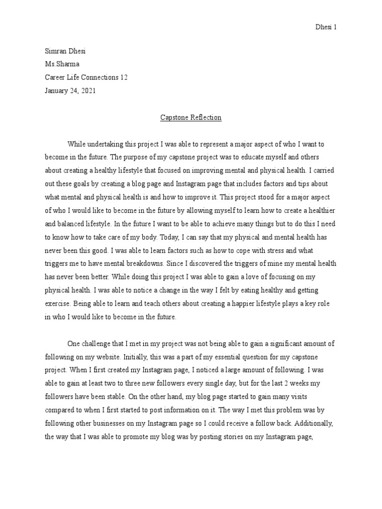 Capstone Reflection on Healthy Living | PDF | Behavior Modification ...