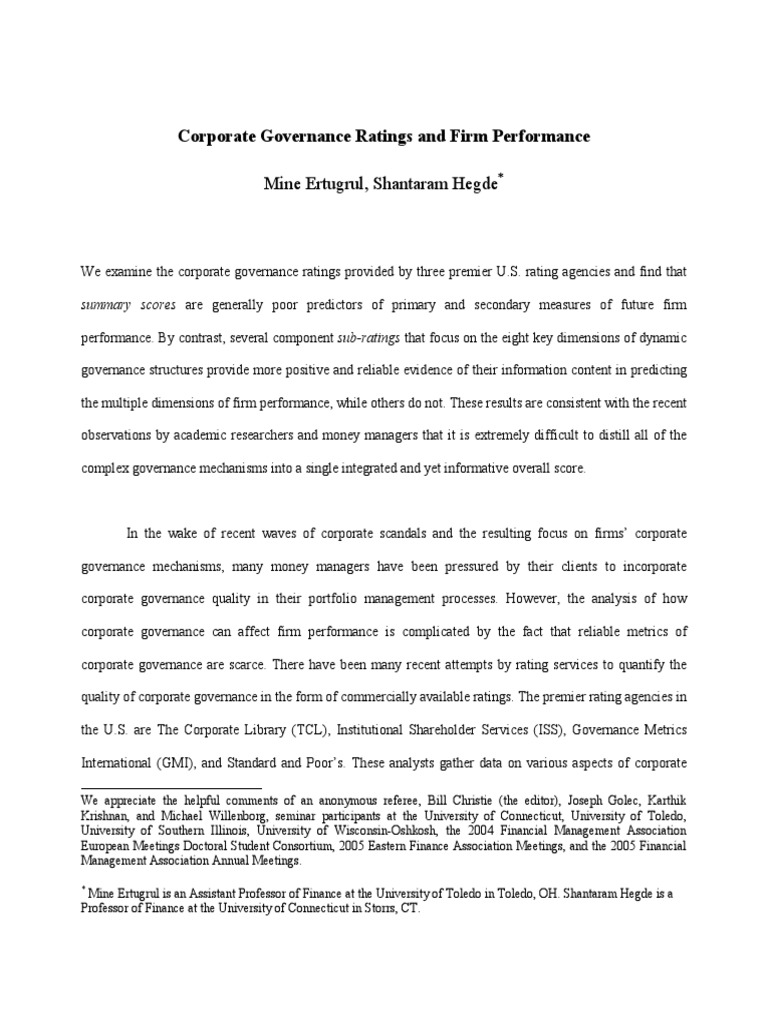 Corporate Governance Ratings and Firm Performance | PDF | Corporate ...